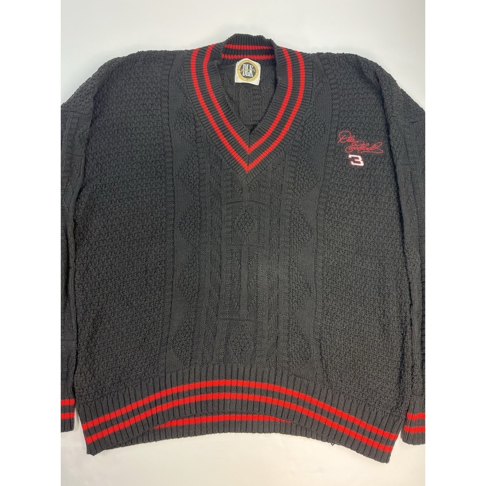 Vintage Dale Earnhardt Black Red Knit Sweater Men's Size XL+ NASCAR Racing #3